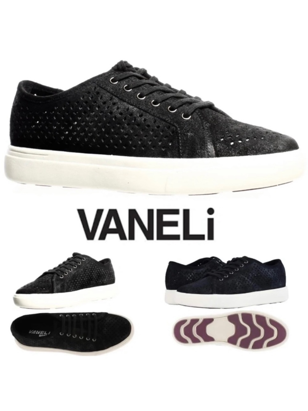 VANELi Oneida Women’s Metalic Black Suede Rory Lace Up Low Top Fashion Sneaker 9